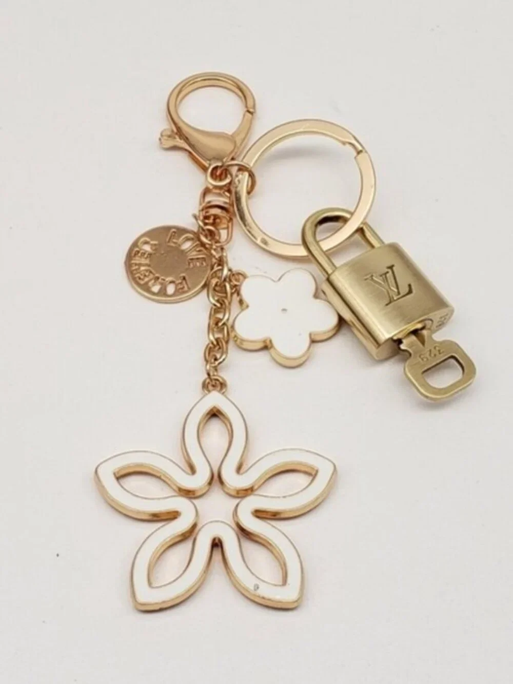 Authentic Louis Vuitton Gold Lock & Key 🔑 Bag Charm w/ Unbranded Clover Charm